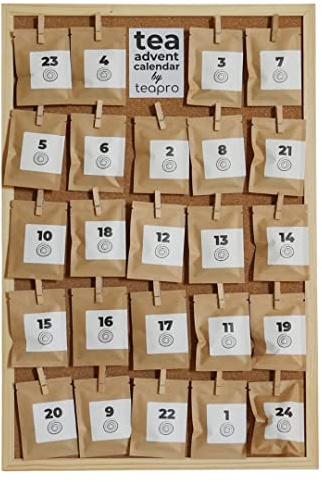 Teapro Zero-Waste Tea Advent Calendar with Funny Tea Puns | Variety of 24 Loose Leaf Teas | Reusable Cork Board | Christmas Gifts For Tea Lovers