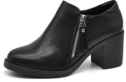 IF Fashion Scarpe da Donna Tacco Medio Grosso Zip Cerniera Pelle Sintetica 9421 Nero N.40