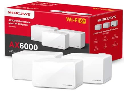 Mercusys AX6000 Whole Home Mesh Wi-Fi 6 System, Coverage up to 8,500 ft² (800 m²), Connect over 150 Devices, 1024-QAM, 2.5 Gbps Multi-Gig Ports, Dual Band Wi-Fi, Easy App Control, Halo H90X (3-pack)