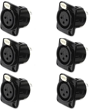 QLXHBOT XLR Female Jack 3 Pin Panel Mount Jacks, XLR Female Socket Connector Audio Studio,Black Metal Housing 6Pcs