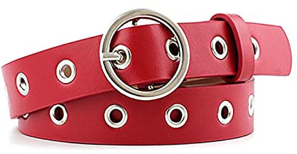 Jojomino Frauen Pu-Leder Gürtel Runde Metall Dornschließe Kreis Gürtel Frauen Gürtel für Damenbekleidung Accessoires, 110cm