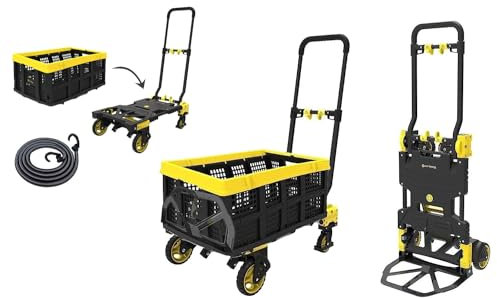 Carrello con ruote Portatutto Pieghevole 2 in 1 FOLD MAX - Utilizzabile sia come carrello che come carrelo a piattaforma completamente ripiegabile capacità di carico 70/137kg (Singolo + 2 Ceste)
