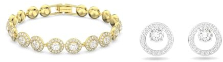Swarovski Bracelet Angelic femme, en métal doré arborant une rangée de cristaux incolores ronds & Clous d'oreilles Creativity femme, ensemble de boucles d'oreillesSwarovski blanches plaquées rhodium