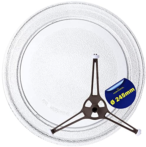 MONTERAL Mikrowellenteller Glas Universal Ø 24,5 cm mit Tellerhalter Drehteller Mikrowelle Ø 245 mm ist Geeignet für LG