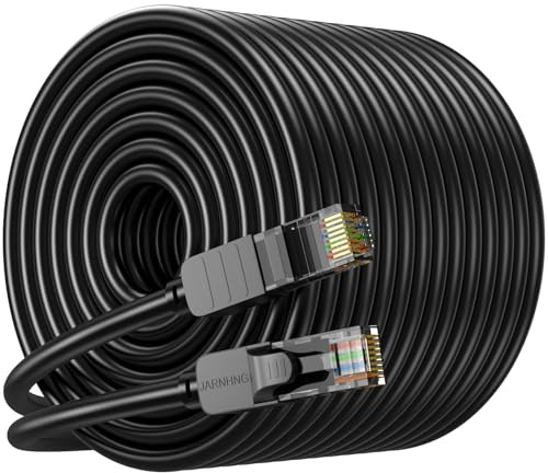 JARNHNG Cat 6 Ethernet-kabel 91,4 m, inomhus/utomhus hög hastighet 10 Gbps internetkabel, svart RJ45 LAN-patchkablar, Ethernet-kabel lämplig för spel, datorer, tv-apparater, routrar, skrivare