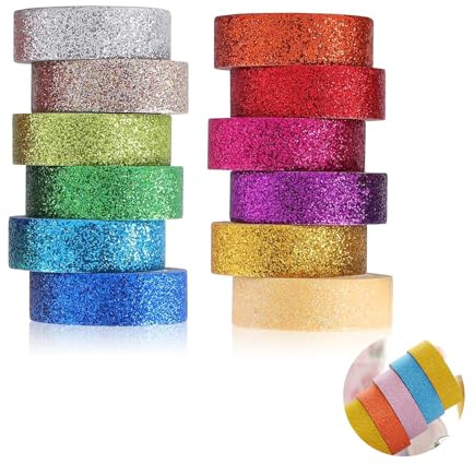 12 Rolls Glitter Washi Tape Set Decorative Sparkling Foil Craft Supplies