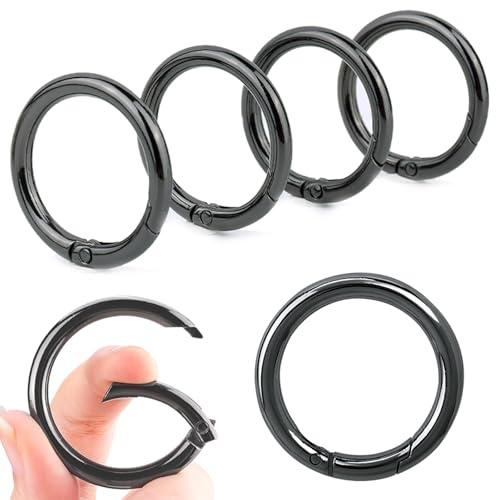 6 Piezas Resorte Redondo Anillos,Hebillas de Resorte 40 mm Redondas de Metal O-Ring Botón a Presión Anillo de Resorte para Llavero,Bolsos,Llaveros,Manualidades,Negro