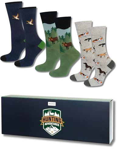 soxo Aventure Chaussettes Cadeaux Pour Hommes Cadeau Amusant Chaussette Homme Drole Coton Premium Set 40-45 Hunting 3 Paires