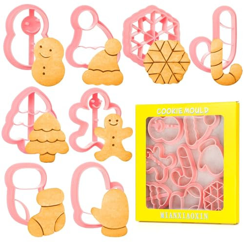 Becellen 8 Pezzi Formine Biscotti Natale 3D, Plastica Pressable Formine per Biscotti Natalizi Gingerbread Man Stampi Biscotti Natale per Bambini e Adulti