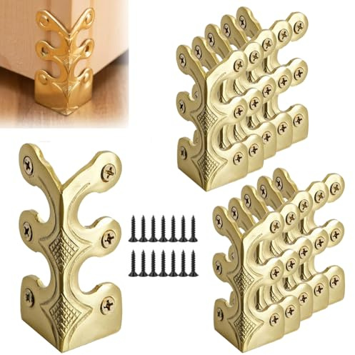 10 pcs Solid Brass Baseboard Corner Protectors, Skirting Board Corner Protectors, Vintage Metal Corner Protector Table Corner Edge Cover Safety Bracket with Screws (10, Gold)