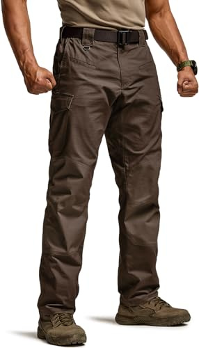 CQR Men's Flex Ripstop Tactical Pants, Water Resistant Stretch Cargo Pants, Lightweight EDC Hiking Work Pants, Marauder Dark Brown, 36W x 34L
