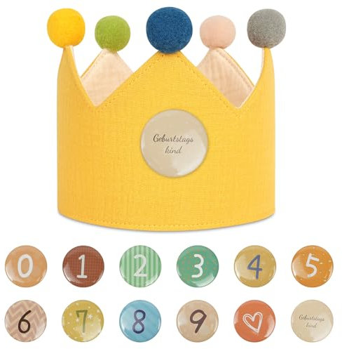URAQT Birthday Crown for Kids, Reusable Birthday Party Hat Crown with Interchangeable Number from 1 to 9, Happy Birthday Hat, Birthday Party Tiara Headbands Gifts for Boys Girls, Yellow