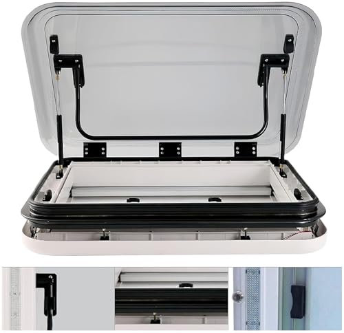 ZEEKYFOR Kit di Ventilazione per Tetto per Camper, Lucernario per Camper con Luce LED, Finestra per Tetto Esterna per Camper, Roulotte, Camper, Roulotte, con Zanzariere e Parasole,500x500mm