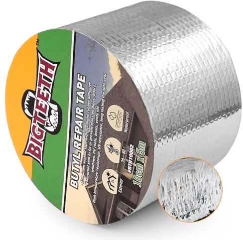 BIGTEETH Butyl Tape -100mm x 5m Waterproof Repair Tape for Leaks | Heavy Duty Aluminum Foil Tape fo RV Repair, Roof, Window, Pipes, Boat