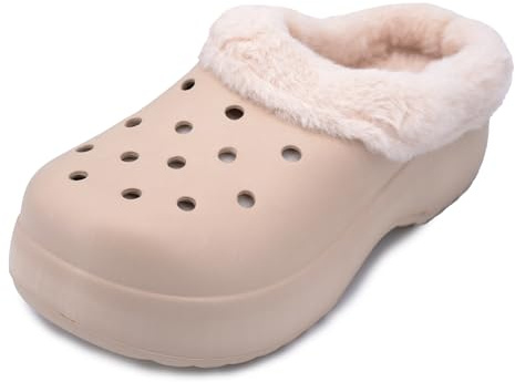 JOMIX Chaussons Femme Hiver Fourrés Clogs Sabots Antidérapants Légers EVA Bord Fausse Fourrure Léopard Intérieur Extérieur Pantoufles Chaudes à Enfiler WEW255255 Beige 40/41