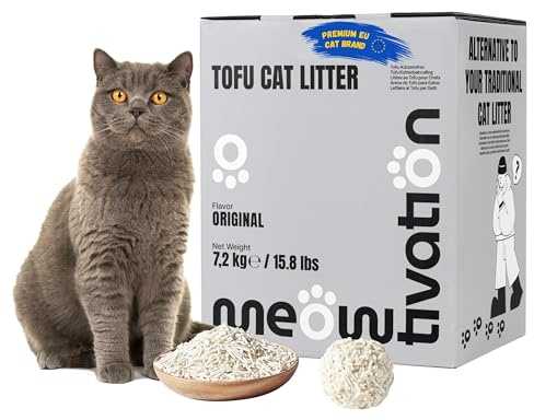Arena de Tofu para Gatos 7,2 kg - Aglomerante y Vegetal con Fibra de Guisante, 99% Libre de Polvo, Control de Olores, Desechable en el Inodoro, Sin Perfume