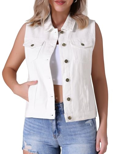 CIMUK Veste en Jean Femme sans Manches avec Poches Col à Rabat | Gilet en Jean Délavée Boutonnée