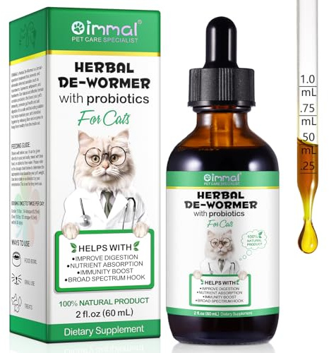 Wurmkur für Katzen 60ml，Verbesserung der Verdauung, Immunitätsschub Kräuterentwurmer mit Probitika, Katzenwurmer-Tropfen, Anti-Parasiten, Breitband-Hakenwürmer - Sicher, Effektiv