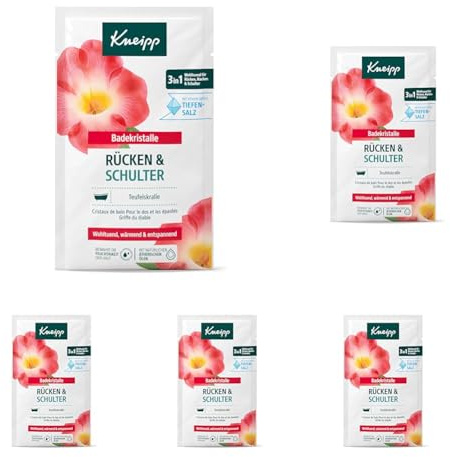 Kneipp Cristales de baño para espalda y hombros – garra del diablo + aceite de cajeput – benéfico, cálido y relajante – 60 g (Paquete de 5)