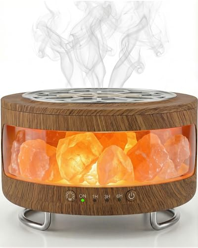 BZGG 4-in-1 Ultrasonic Essential Oil Diffuser & Himalayan Salt Lamp, Humidifier & 7-Color Night Light,Timer,Ultra-Quiet Operation and Auto Shut-Off for Bedroom,Office,Yoga Studio Relaxation, Brown