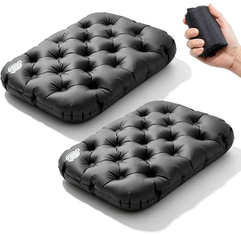 Behogan 2 cojines inflables para camping con asiento hinchables, ultraligeros, para camping, color negro (con bolsa de almacenamiento), 42 × 32 × 5 cm