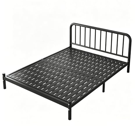 Svart metallsängstomme, kraftig plattformssäng med upphöjd sänggavel, ingen boxfjäder behövs, ljudfri, enkel montering(100x190cm)