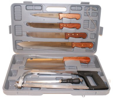 Ensemble d'outils de barbecue Pradel Excellence 7 pièces et couteau en plastique noir et argent, avec étui de rangement, adapté pour les barbecues en plein air