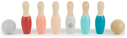 Bieco Mini Kegelspiel für Kinder aus Holz | ca. 10 cm | 8-TLG. Bowling Set Kinder | Outdoor Spielzeug | Kinder Spiele für Draußen Kinder | Kegel Outdoor Spiele Erwachsene | Set Spiel | Garten Spiel