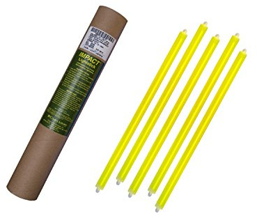 Cyalume Tube de 5 Bâtons Lumineux SnapLight IMPACT 40cm Jaune 2 Anneaux 12 heures 15'' Non-Emballés Individuellement
