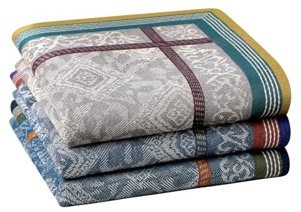 Houlife 100% Cotton Men's Stripe Soft Checkered Pattern Handkerchiefs Vintage Assorted Hankies 3 Pieces, Multicolour, 17 x 17 inches