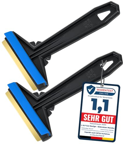 Eiskratzer Auto [2 Stück] - TESTSIEGER 2024* - schnell, mühelos & schonend - Murska Scheibenkratzer Auto Messing - effizienter Schneekratzer Auto - Premium HIPS & Messingklinge - Finnland Schwarz-Blau
