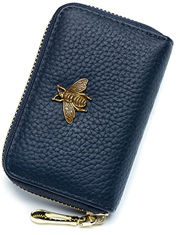 imeetu Card Holder Wallet RFID Credit Card Holders for Women Slim Leather Ladies Card Holder with 12 Card Slots & 2 Wide Cash Slots (Small, Blue)
