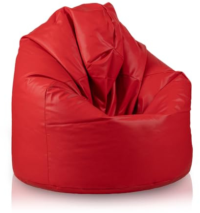Bepouf - Pouf a Sacco Baby 55Øx95H cm 150L 100% Ecopelle Rosso Imbottito, Sedersi Bambini - Pouf Poltrona Salotto e Camera da Letto Comodo e Lavabile, Poltrona Sacco Anallergica Impermeabile