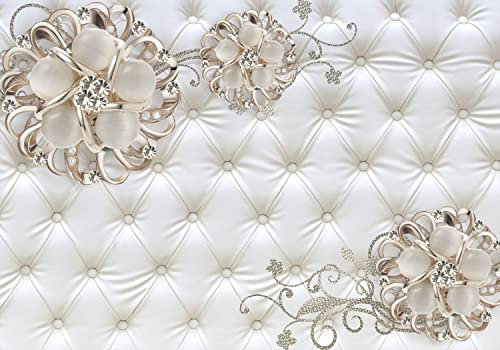 decomonkey Fototapete Leder Deluxe 350x256 cm Tapete Fototapeten Vlies Tapeten Vliestapete Wandtapete moderne Wand Wandbild Schlafzimmer Wohnzimmer Diamanten Blumen Gesteppt Abstrakt