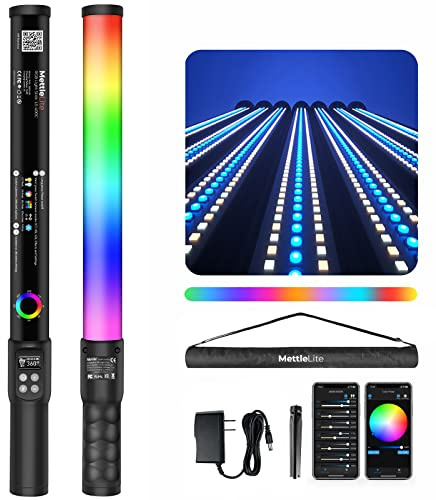 Mettlelite LS400C RGB LED Light Stick Full Color Continuous Output Video Light 2 ft with APP Control 2800K-8000K CRI96 TLCI97 RGB CCT HSI 10 Customizable Light Effects Built in Rechargeable Battery