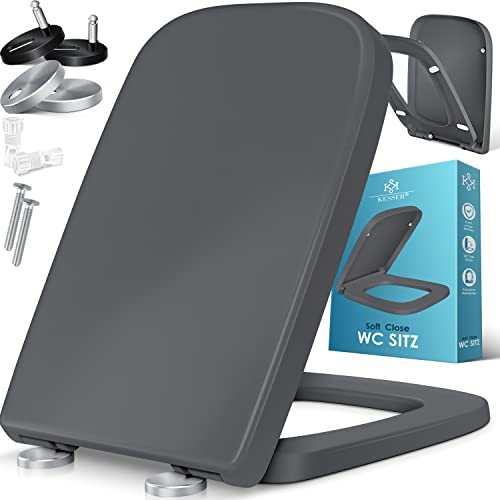 KESSER® WC Sitz mit Absenkautomatik Toilettendeckel Quick-Release-Funktion und Softclose - einfache Montage Klodeckel aus Duroplast Toilettensitz mit Edelstahl Befestigung (Wc Sitz E-Form - Grau)