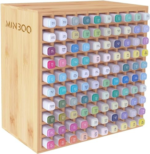MinBoo Organiseur de rangement pour 100 marqueurs, fournitures artistiques en bambou, stylos, crayons de couleur, pinceaux, papeterie pour la maison, la salle de classe, le bureau