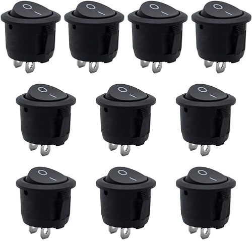 10 Stück Kippschalter Rund Schwarz Wippschalter ON/OFF Runde Schalter Wippschalter Button 2-polig Einrastbare 10 A/125V, 6 A/250 für Auto Boot KFZ Beleuchtet Leichte Haushaltsgeräte Mini Schalter
