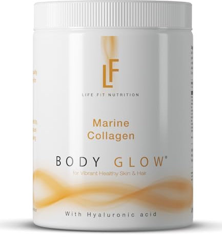 Body Glow Marine Collagen Powder, 10,000mg with Hyaluronic Acid & Vitamin C, Hydrolysed for High Absorption, Type 1 Marine Collagen from Fish, Unflavoured, Odourless and Neutral, 29 Servings 300g