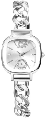 JewelryWe - Orologio da Donna Cinturino Catena in Acciaio Inox Quadrante Quadrato Orologio al Quarzo Regalo per lei