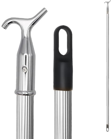 Window Pole Opener and Loft Ladder Pole, 118cm Aluminum Pole with Chrome Hook, for Windows, Attic, Loft Hatch, Boat Hook and Blinds