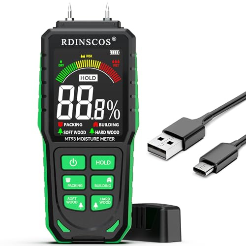 RDINSCOS Rechargeable Pin-Type Damp Meter with Large Backlit LCD Screen