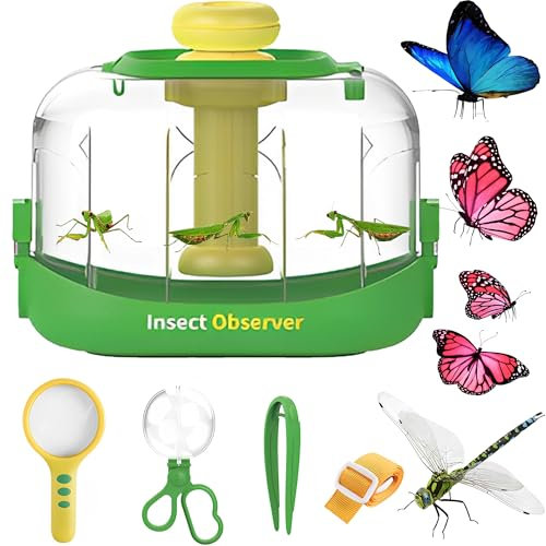 QSLKI Forscherset für Kinder Insekten Sammelbox, Entdecker Set für Kinder ab 5 mit Insekten Beobachtungsbox, mit Lupe, Insektenfänger Pinzette und straps, für Camping, Naturerkundungen und Abenteuer