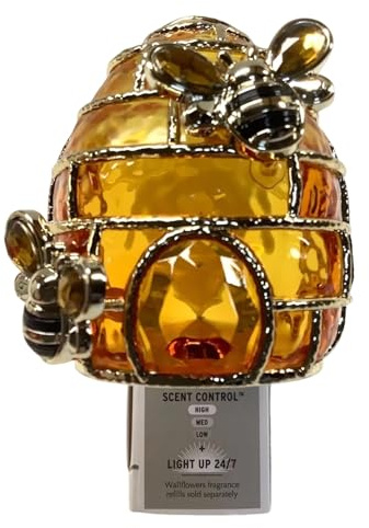 Bath and Body Stained Glass Beehive Adjustable Wallflowers Scent Control Fragrance Nightlight Plug