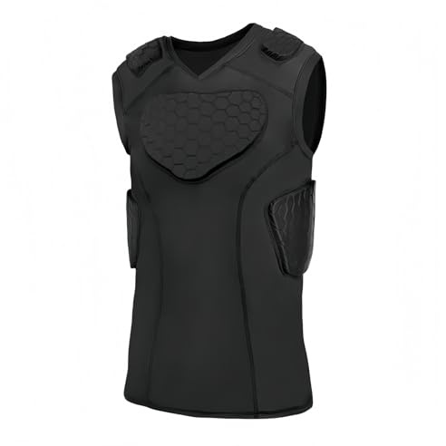 Topeter Rib Protection Vest, Padded Compression Shirt with Chest, Ribs, Shoulder & Back Pads, Rash Guard Sports Training Tank Tops L Black