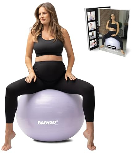 BABYGO Birthing Ball - Pregnancy Yoga Labor & Exercise Ball & Book Set Trimester Targeting, Maternity Physio, Birth & Recovery Plan Included Anti Burst Eco Friendly (Lavender, 65cm)