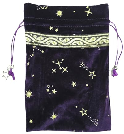 Porta carte dei tarocchi – Borsa viola con coulisse costellazione, sacchetto in velluto per tarocchi, grande sacco in tessuto morbido con design per carte Oracle, conservazione di dadi, gioielli, kit