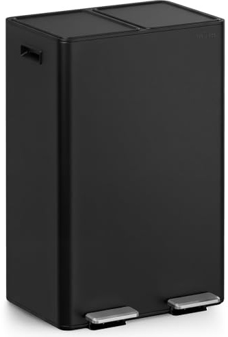 mVm Mülleimer Küche,60 Liter Treteimer,2x30L Doppelter Abfalleimer 2er-Mülleimer Mülltrennung mit Inneneimer, Stahl, Luftdicht, Softclose-Deckel, Breites Robustes Pedal