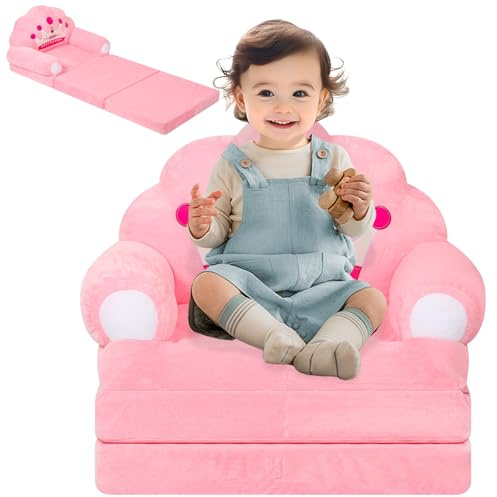 shaojian Toddler Sofa Bed 2-in-1 Flip Out Foldable Kids Armchair with Wide Armrest, High Elasticity Toddler Couch Nap Bed for Watching TV Gaming(pink)