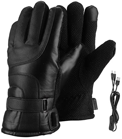 BowyTrading Guanti invernali da moto, riscaldanti elettrici, alimentati tramite USB, guanti a dita intere, in pelle conduttiva con touch screen, per sport all'aria aperta, sci, guida e freddo